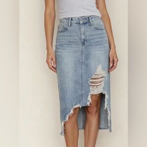 Distressed Denim Midi Skirt